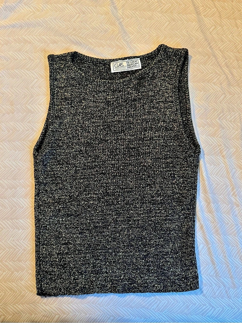 GAS Metallic Knit Tank Top in Black Like New